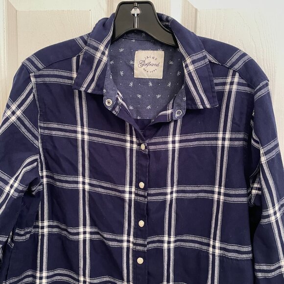 Jachs New York Shirt Girlfriend Blue Plaid Pearl Snap Up Shirt w/ Pockets size S - Picture 5 of 6